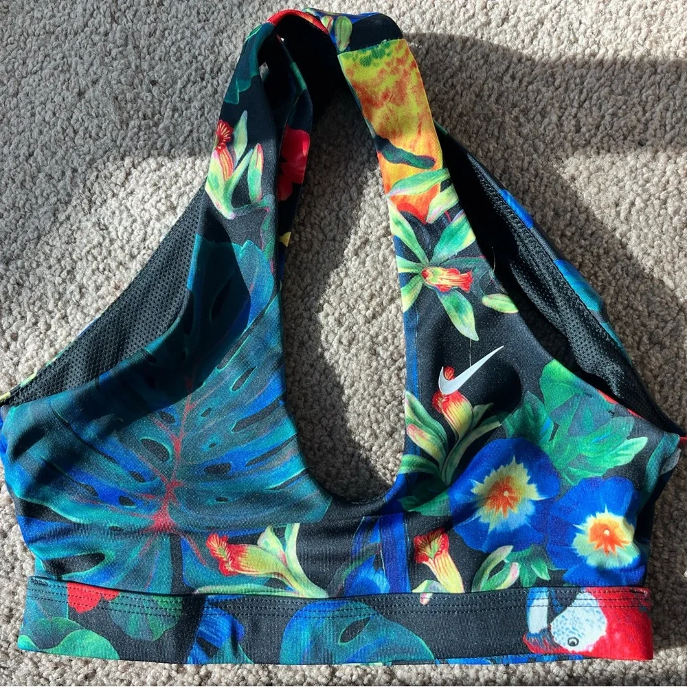 Nike Hyper Femme Indy Sports Bra Black Tropical Floral Print XS Light Support